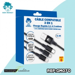 GM-CABLE 2m micro USB/IPHONE/TYPE-C 3 en 1  2.1A + eco 0,02