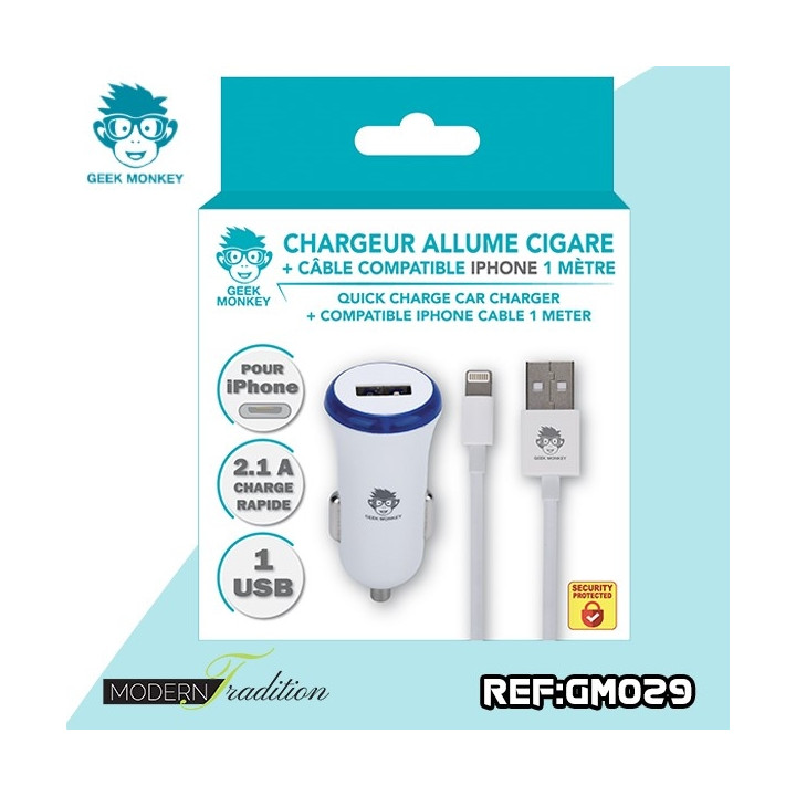 GM-CHARGEUR AC USB/IPHONE 2,1 NOIR + eco 0.02€
