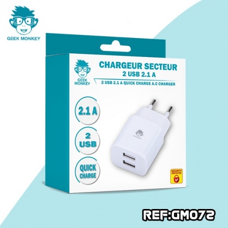 GM-CHARGEUR SECTEUR 2 USB 2.1A Quick Charge + eco 0,02