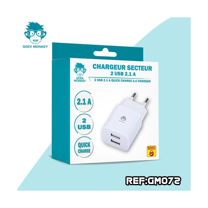 GM-CHARGEUR SECTEUR 2 USB 2.1A Quick Charge + eco 0,02