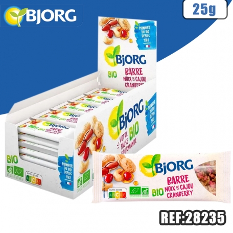 BJORG - BARRE NOIX DE CAJOU CRANBERRY 25G