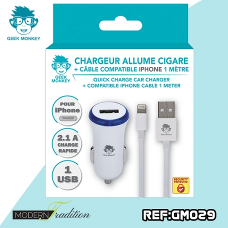 GM-CHARGEUR AC USB/IPHONE 2,1 NOIR + eco 0.08
