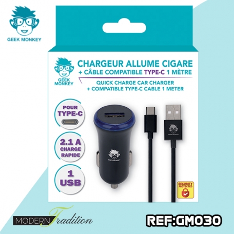 GM-CHARGEUR AC USB/TYPE C 2,1 NOIR + eco 0.08
