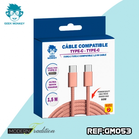 GM-CABLE TYPE C-TYPE C ROSE 1,5 M TRESSE  PREMIUM 60W+ ECO 0,04
