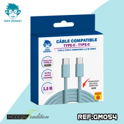 GM-CABLE TYPE C-TYPE C BLEU 1,5 M TRESSE  PREMIUM 60W+ ECO 0,04