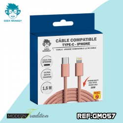 GM-CABLE TYPE C- I-PHONE ROSE 1,5 M TRESSE PREMIUM 20W + ECO 0,04
