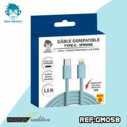 GM-CABLE TYPE C- I-PHONE BLEU 1,5 M TRESSE PREMIUM 20W + ECO 0,04