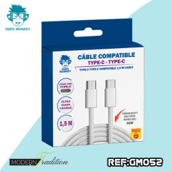 GM-CABLE TYPE C-TYPE C BLANC 1,5 M TRESSE  PREMIUM 60W+ ECO 0,04