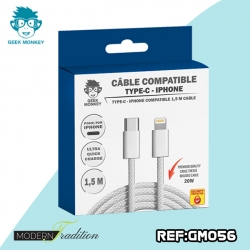 GM-CABLE TYPE C- I-PHONE BLANC 1,5 M TRESSE PREMIUM 20W + ECO 0,04
