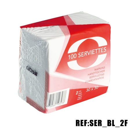 SERVIETTES BLANCHE 2 PLIS x 100