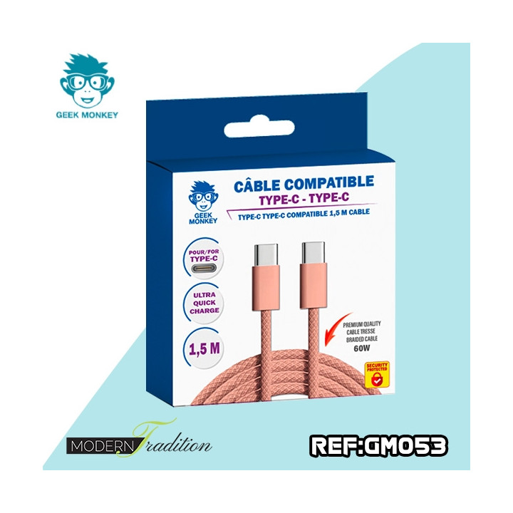 GM-CABLE TYPE C-TYPE C ROSE 1,5 M TRESSE  PREMIUM 60W+ ECO 0,04