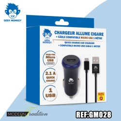GM-CHARGEUR AC USB/MICRO USB 2,1 NOIR + eco 0.08
