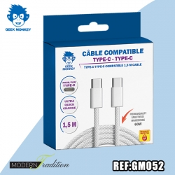 GM-CABLE TYPE C-TYPE C BLANC 1,5 M TRESSE  PREMIUM 60W+ ECO 0,04