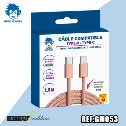 GM-CABLE TYPE C-TYPE C ROSE 1,5 M TRESSE  PREMIUM 60W+ ECO 0,04
