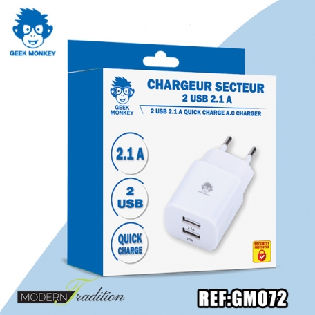 GM-CHARGEUR SECTEUR 2 USB 2.1A Quick Charge + eco 0,04
