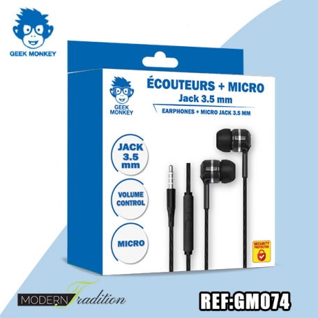 GM-ECOUTEUR JACK 3.5MM + MICRO (noir) + eco 0.12