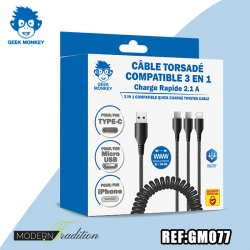 GM-CABLE TORSADE 3 en 1 étirable jusqu'à140cm+eco part 0.04***