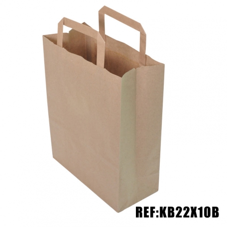 SAC CABAS KRAFT BRUN 22x10x28 POIGNEE PLATE