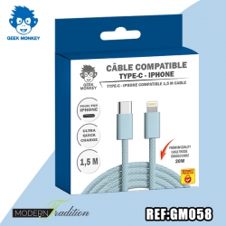 GM-CABLE TYPE C- I-PHONE BLEU 1,5 M TRESSE PREMIUM 20W + ECO 0,04
