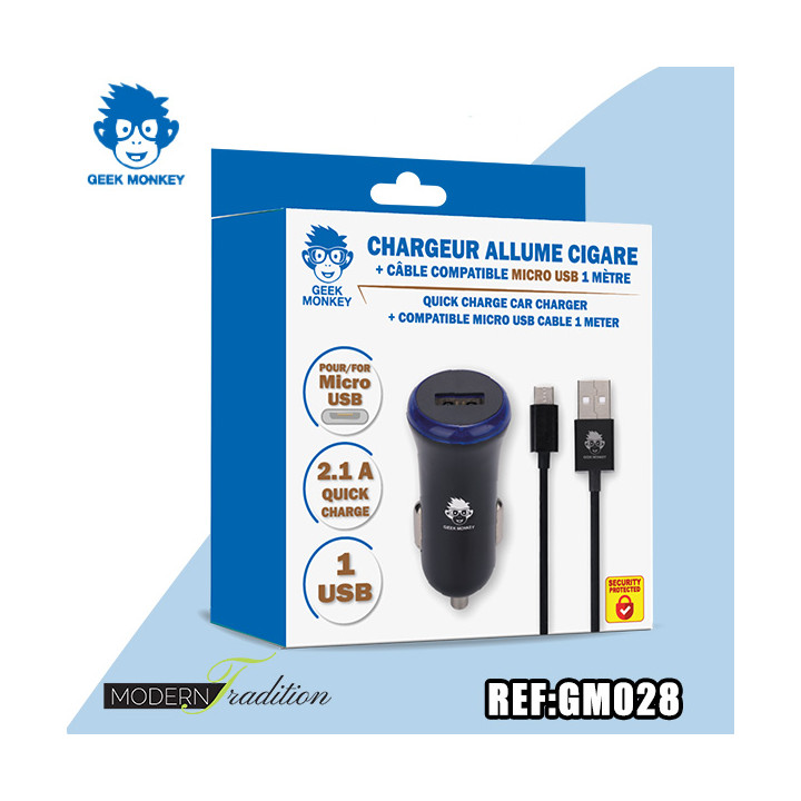 GM-CHARGEUR AC USB/MICRO USB 2,1 NOIR + eco 0.08***