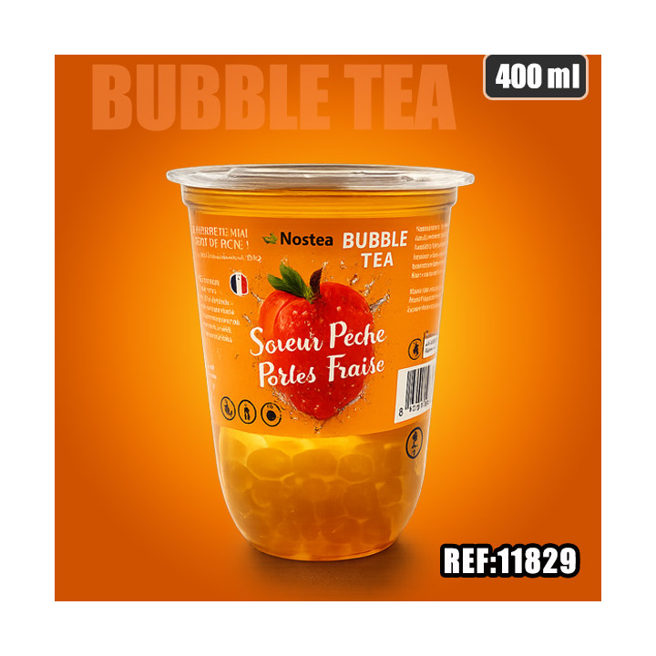 BUBBLE TEA PECHE PERLES FRAISE 400ML dont taxe sucre 0.085520€ht