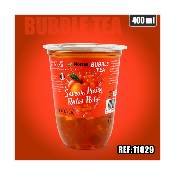 BUBBLE TEA FRAISE PERLES PECHE 400ML dont taxe sucre 0.085520€ht
