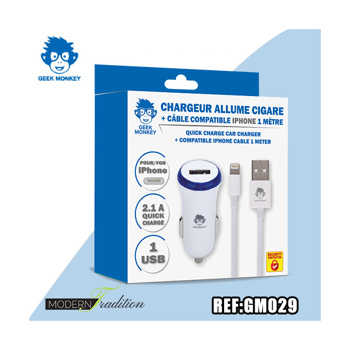 GM-CHARGEUR AC USB/IPHONE 2,1 NOIR + eco 0.08