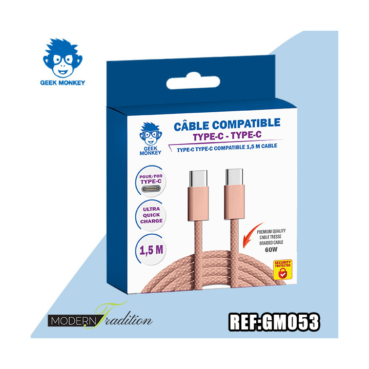 GM-CABLE TYPE C-TYPE C ROSE 1,5 M TRESSE  PREMIUM 60W+ ECO 0,04