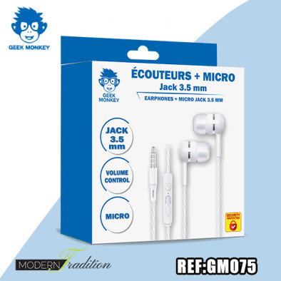 GM-ECOUTEUR JACK 3.5MM + MICRO(blanc) + eco part 0.12