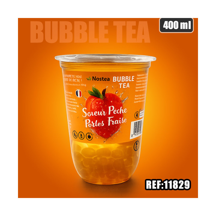 BUBBLE TEA PECHE PERLES FRAISE 400ML dont taxe sucre 0.085520€ht