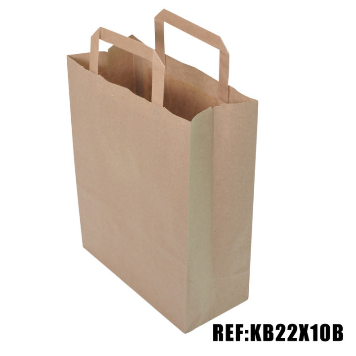 SAC CABAS KRAFT BRUN 22x10x28 POIGNEE PLATE
