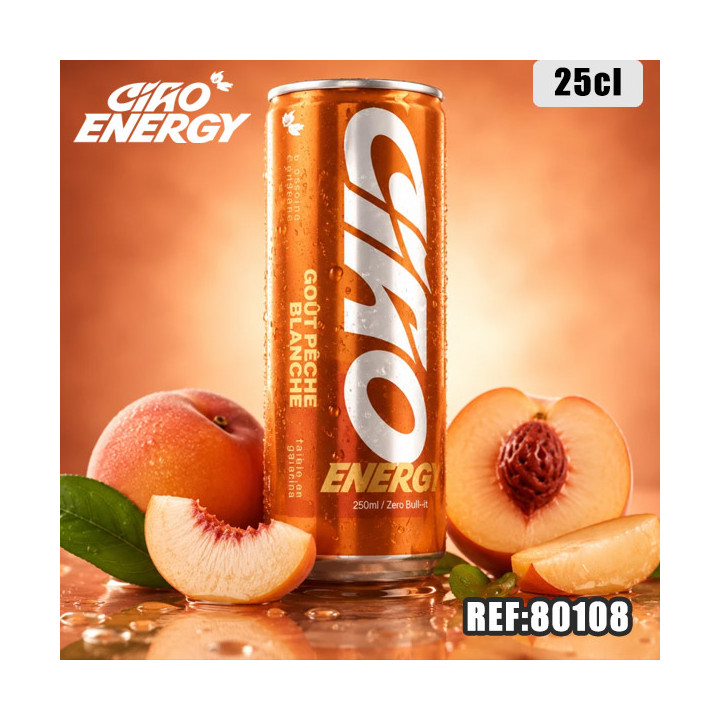 CIAO ENERGY PECHE BLANCHE 250ML dont taxe sucre 0,0102€ht
