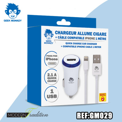 GM-CHARGEUR AC USB/IPHONE 2,1 NOIR + eco 0.08
