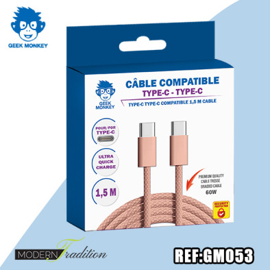 GM-CABLE TYPE C-TYPE C ROSE 1,5 M TRESSE  PREMIUM 60W+ ECO 0,04